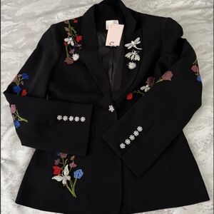 Cinq à Sept Black Blazer with Floral Embroidery
